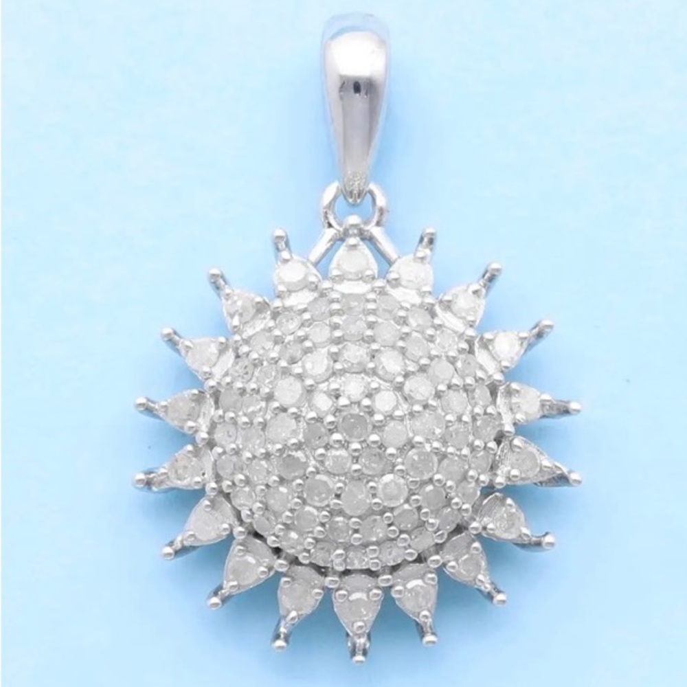 NWT Diamond Sunburst Pendant in Platinum over .925 Sterling Silver .50 carat!!! - Picture 2 of 10